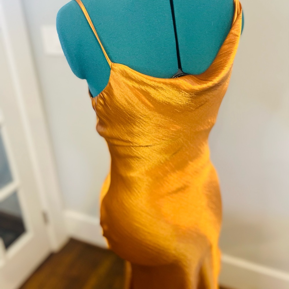 NWT ASOS Gold Asymmetrical Slip Silky Dress Spaghetti Strap - Picture 3 of 4